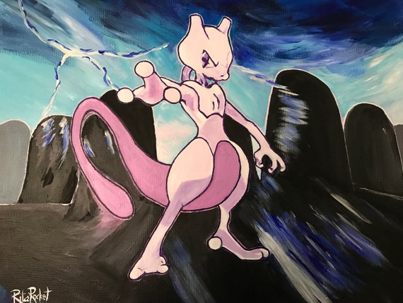 Mewtwo Avec Glow In The Dark Details, Pokemon Fan Art Peinture acrylique  faite à la main sur toile étirée 16x20, Pokémon -  Canada