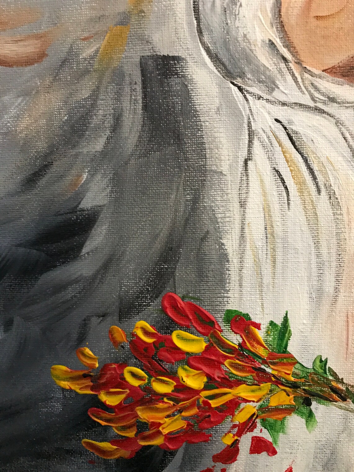 Young Woman With Flowers Handmade Acrylic painting On | Etsy