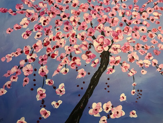 Cherry Blossom Tree Under A Cloudy Blue Sky Abstract Nature | Etsy