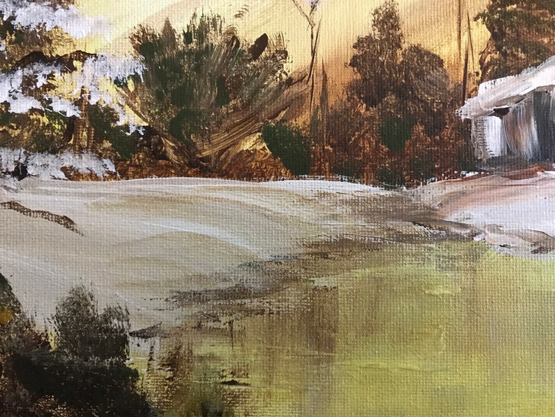 Golden Glow Winter Night Bob Ross Replica Handmade Acrylic Etsy