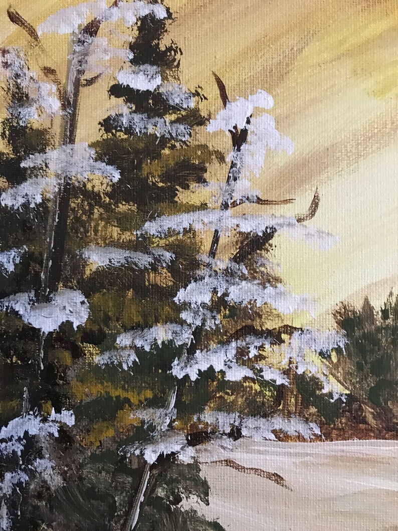 Golden Glow Winter Night Bob Ross Replica Handmade Acrylic Etsy