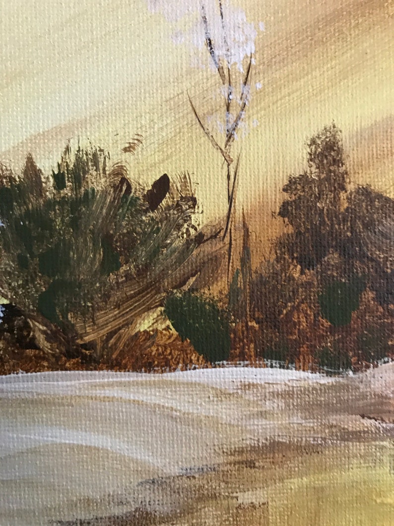 Golden Glow Winter Night Bob Ross Replica Handmade Acrylic Etsy