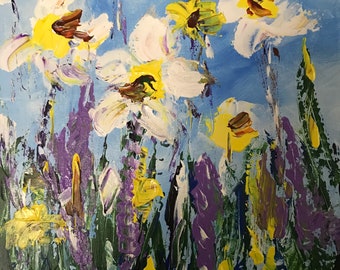 Wild Flowers - Hand Painted Acrylic Flower Painting On Stretched Canvas 11X14"