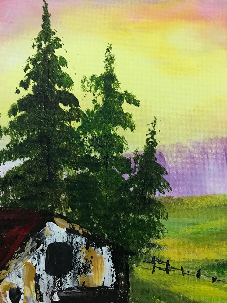 Cabin at Sunset Bob Ross Replica Acrylic on 16x20 Stretched | Etsy
