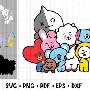 BT21 SVG Group Hugs Cutting File, Cut file, Cricut, Plotter, Еasy to use, Vector illustration