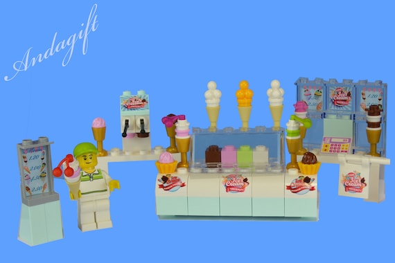 Ice Cream Stand w// Sundae Minifigure Candy Shop Counter Vendor Town City LEGO