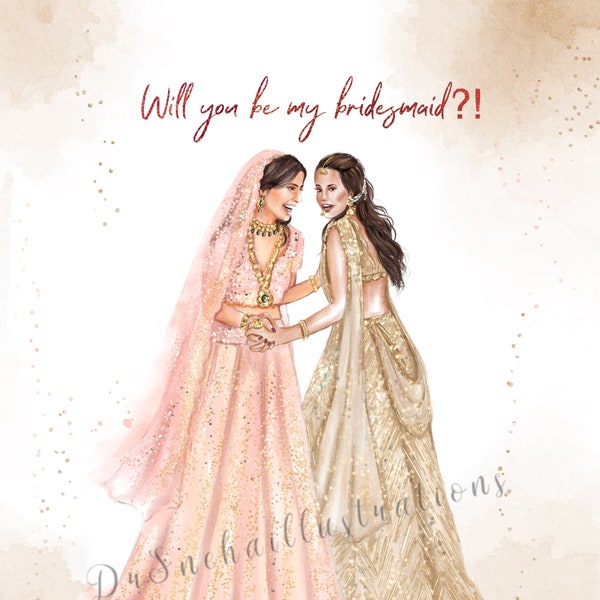 Pastel wedding Be my bridesmaid Indian Wedding digital card,  South Asian wedding bridesmaid gift, Indian wedding bridesmaid proposal card