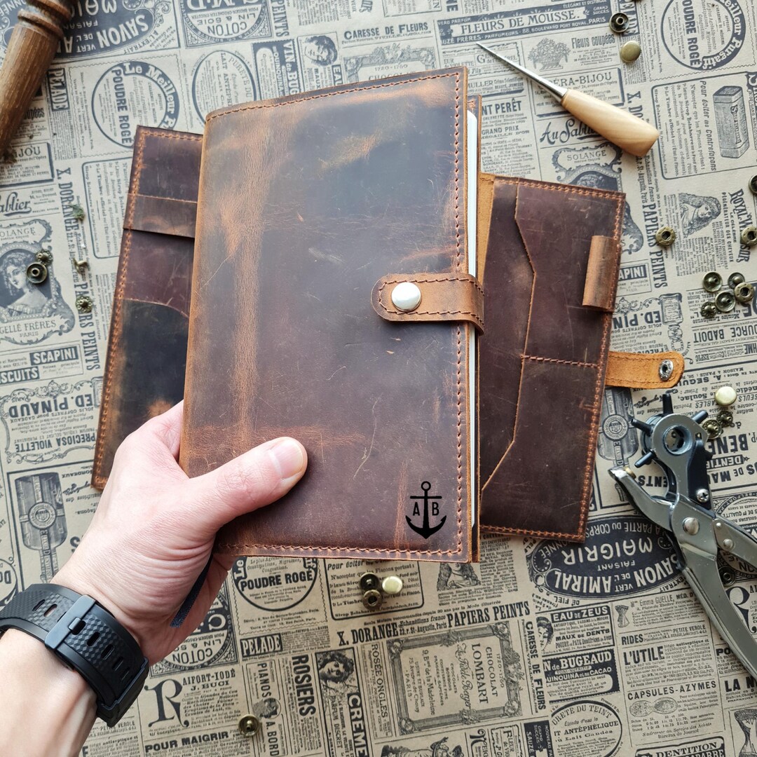 Personalized Leather Notebook Cover, Custom A5 Journal Case, Pocket ...