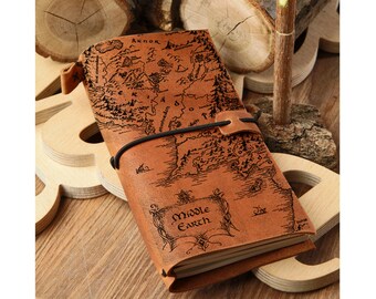 Personalized leather handmade journal christmas gift ideas 2020 The Lord of The Rings Middle Earth map leather notebook Unik4art