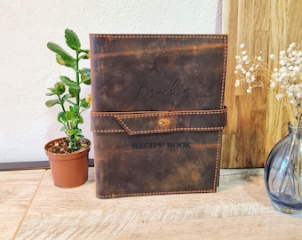 Personalized Recipe Book, Leather Recipe Book, Refillable Cookbook, Custom Cook Book, Kitchen Family Recipe Book, Father&#39;s Day Gift