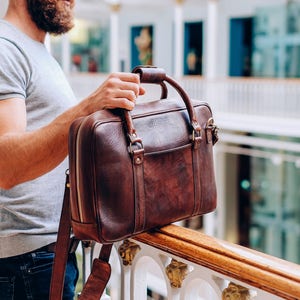 Leather Briefcase, Men's Brown Leather Laptop Bag from Satchel & Page