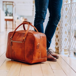 Leather Duffle Bag Cabin Bag Carry on Lite Cognac - Etsy