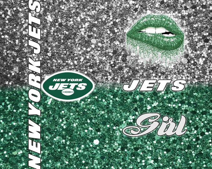 Jets Glitter Tumbler Wrap PNG | 20 oz Straight & Tapered Sublimation Designs | Jets Girl | Football Fan Gift