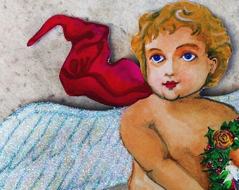 SILVER: Glitter Cherub Personalized Angel Tree Topper (multi-use 10''x 12'' DIY customize) Great for baby's 1st Christmas (Light Skin Angel)