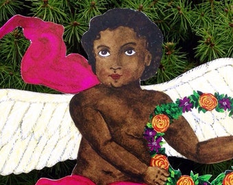 Personalize it: Cherub Kid Classic (multi-use 10''x 12'' DIY customize) Great for Baby's 1st Christmas (Dark Skin Tone) Angel Tree Topper