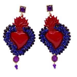 Orecchini cuore sacro, cuore votivo, barocco italiano, sacro, boho , cuore smalto sacro, buona fortuna, orecchini ex voto