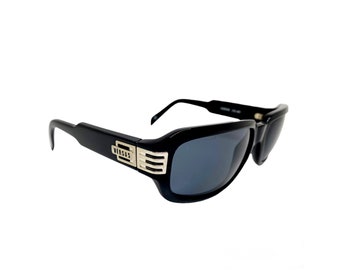 Vintage VERSUS Gianni Versace Sunglasses: Black & Silver Frame, 90s Style