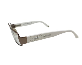 Vintage Versace Oval Eyeglasses: Bronze & White, Made in Italy