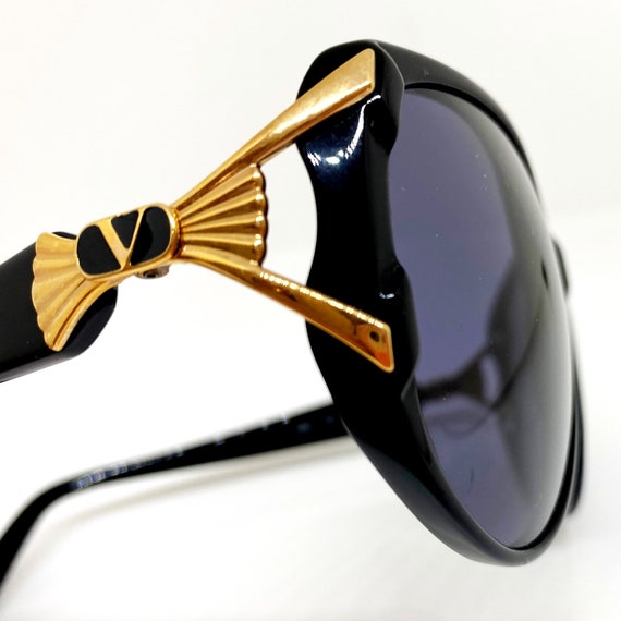 Vintage VALENTINO V593 Sunglasses: Oversized Black & Gold 