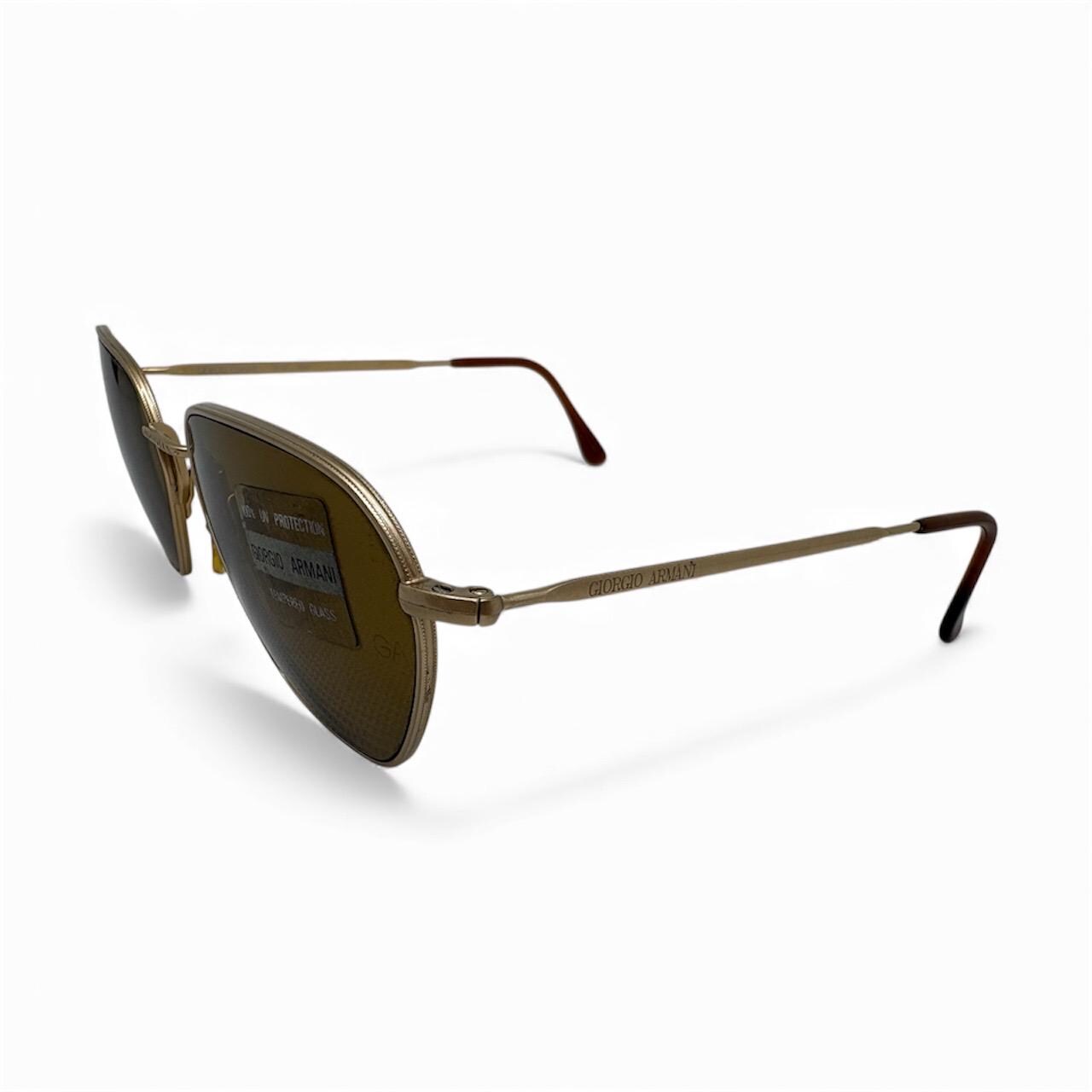 Vintage Giorgio Armani Hexagonal Sunglasses, Gold Frame, Brown