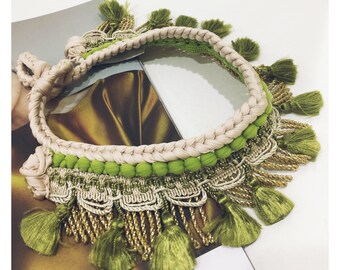 cleopatra style necklace green choker necklace fashion jewelry original necklace cut necklace green tassel necklaces sicilian necklace