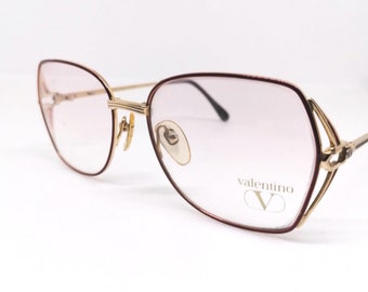 Vintage Valentino Eyeglasses: Red Gold Metal Frame, Italy