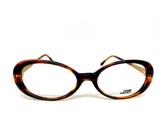Vintage Versace Eyeglasses: Tortoise Gold Oval Frames, 90s Italian Designer
