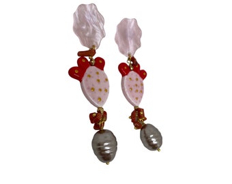 Sicilian ceramic earrings from Caltagirone, Sicilian prickly pear earrings,Sicilian tradition earrings,painted earrings,Valentine's day gift