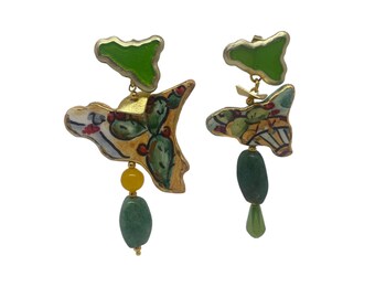 Sicilian ceramic earrings from Caltagirone, traditional Sicilian earrings, prickly pear earrings, different souvenir earrings