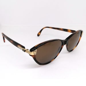 VALENTINO vintage sunglasses rare square mask gold turtle French style diva V159 butterfly  rhinestones side frame new brown lens NOS - VLTN