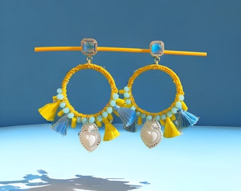 large round earrings, tassel earrings, Sicilian earrings, spring earrings, Sicilian baroque earrings, light yellow earrings