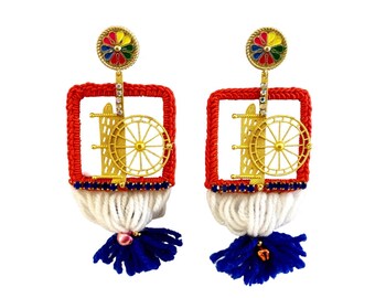 Sicilian earring, Sicilian jewel with tassel, trendy earring, Sicilian tradition, Sicilian jewellery,Sicilian cart earring,souvenir earrings