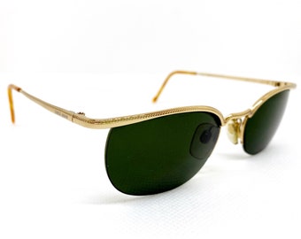 Giorgio Armani vintage sunglasses rare oval nylor gold steampunk preppy small frame GA 704 new green lens 90s