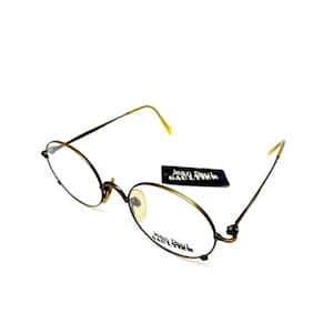 JEAN PAUL GAULTIER vintage Jpg eyeglasses rare oval round bronze gold satin effect yellow terminals steampunk 55-1176 made in Japan  Nos 90s