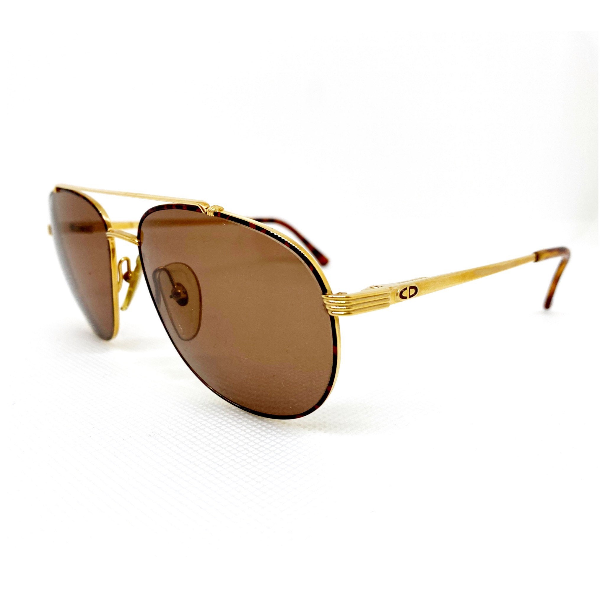 Vintage DIOR Aviator Sunglasses: Gold Tortoise Oversized 