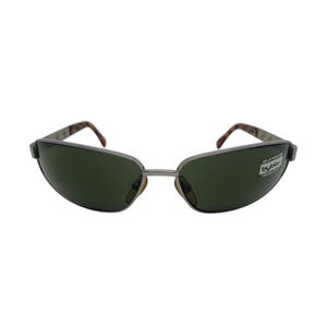 BYBLOS occhiali da sole argento vintage avvolgente raro nuovo lente in cristallo temperato verde telaio Rihanna Kylie Jenner anni &#39;90