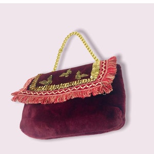 weinrote Weintasche Pelztasche Hochzeit Schultertasche Handtasche Abendtasche mittelgroße Tasche mit Schmetterling italienische Tasche rote Tasche elegante Dorat Tasche