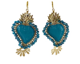 Orecchini cuore sacro, cuore votivo, barocco italiano, sacro, boho , cuore smalto sacro, buona fortuna, orecchini ex voto