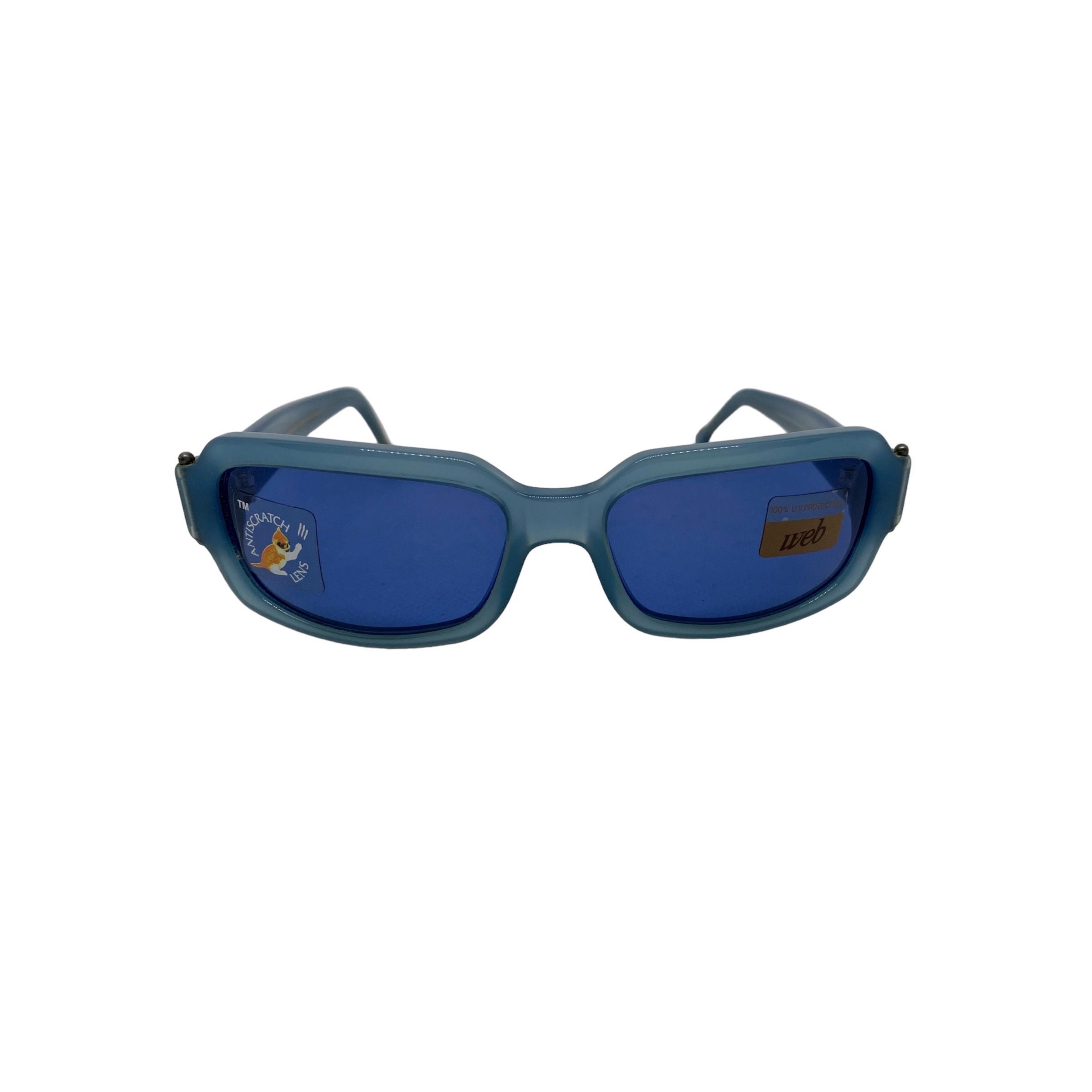 Vintage Web Sunglasses: Light Blue Rectangular Oval Frame 
