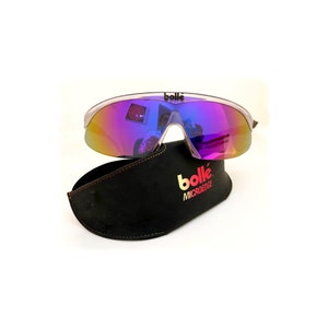 NOS vintage BOLLE "MICROEDGE" Sports Sunglasses - France 80s - Large - Full Set !