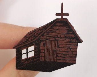 Devil house wooden enamel pin (totally regular mushrooms serie)