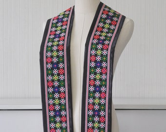 Iu Mien-Inspired Embroidery Graduation Stole w/ Handmade Yarn Tassels