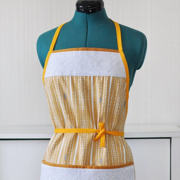 Hmong Embroidery Apron - Golden Yellow Horizontal Stripes