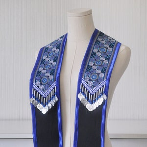 Hmong Embroidery Graduation Stole - Blue - Personalize with your details