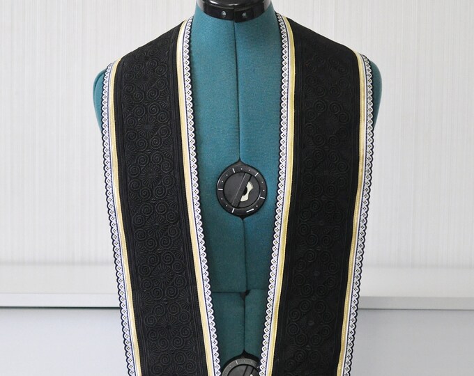 Hmong Embroidery Graduation Stole Black and Gold Scalloped Trim Etsy