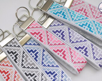Cross-Stitched Hmong Key Fob - Monochromatic Colors