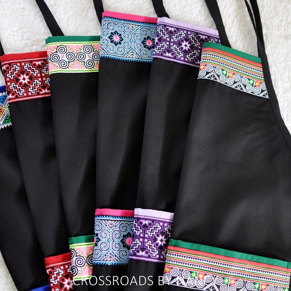 Hmong Embroidery Apron - Black or Blue Variety