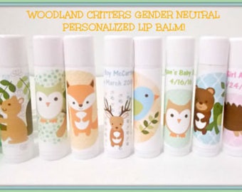 Woodland Critters Lip Balm Favors - Woodland Animals Baby Shower - Woodland Baby Shower - Free Personalization-Gender Neutral - You Pick Qty