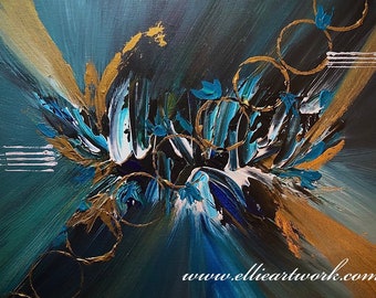 Abstract art painting original teal and gold