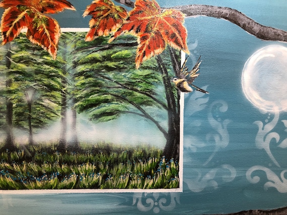 Surreal Painting Morning Mist Acrylic Painting Dusky Blue Etsy